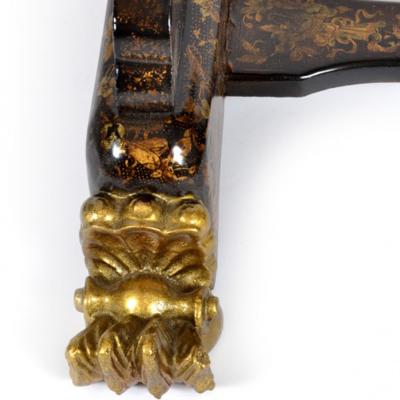 Chonoiserie Ebonized and Gilt Lacquered Sewing Work Table Mid 19th C 