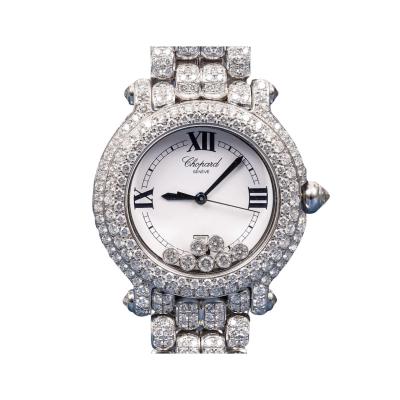 Chopard 18k White Gold Happy Sport 26mm Ladies Diamond Quartz Bracelet Watch