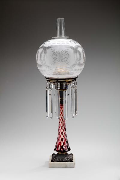 Christian Cornelius Sandwich Cut Glass and Brass Solar Lamp