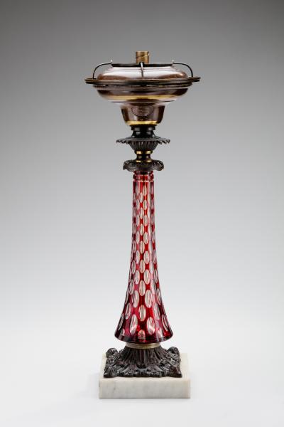 Christian Cornelius Sandwich Cut Glass and Brass Solar Lamp