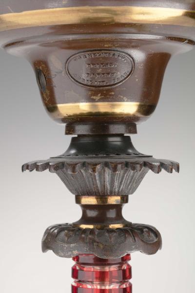 Christian Cornelius Sandwich Cut Glass and Brass Solar Lamp