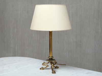 Christian Gottlieb Vilhelm Bissen Pair of Vilhelm Bissen Attributed Brass Lamps with Lion s Paw Feet Denmark