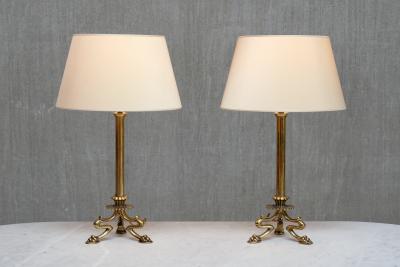 Christian Gottlieb Vilhelm Bissen Pair of Vilhelm Bissen Attributed Brass Lamps with Lion s Paw Feet Denmark