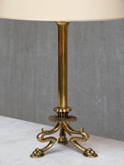 Christian Gottlieb Vilhelm Bissen Pair of Vilhelm Bissen Attributed Brass Lamps with Lion s Paw Feet Denmark