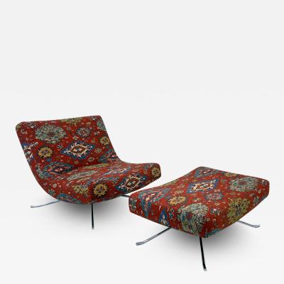 Christian Gottlob Werner Ligne Roset Pop Chair and Ottoman in Vintage Ralph Lauren Ibiza Fabric