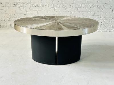 Christian Heckscher Christian Heckscher Etched Nickel Side End Table Signed Belgium 1980