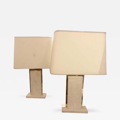Christian Krekels A Pair of Modernist Table Lamps in Travertine and Brass