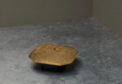 Christian Krekels Christian Krekels Art Coffee Table in Inlaid Brass and Agate Belgium 1989