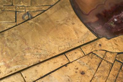 Christian Krekels Christian Krekels Art Coffee Table in Inlaid Brass and Agate Belgium 1989