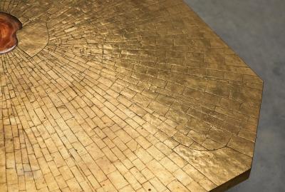 Christian Krekels Christian Krekels Art Coffee Table in Inlaid Brass and Agate Belgium 1989