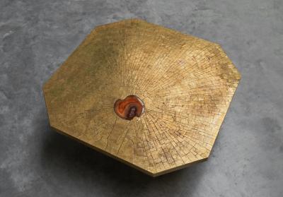 Christian Krekels Christian Krekels Art Coffee Table in Inlaid Brass and Agate Belgium 1989