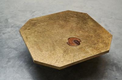 Christian Krekels Christian Krekels Art Coffee Table in Inlaid Brass and Agate Belgium 1989