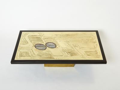 Christian Krekels Christian Krekels signed Belgian Etched brass Agate Coffee Table 1979
