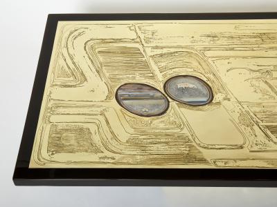 Christian Krekels Christian Krekels signed Belgian Etched brass Agate Coffee Table 1979