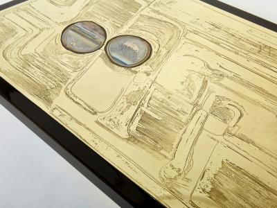 Christian Krekels Christian Krekels signed Belgian Etched brass Agate Coffee Table 1979