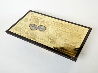 Christian Krekels Christian Krekels signed Belgian Etched brass Agate Coffee Table 1979