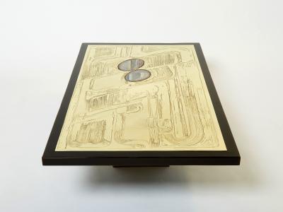 Christian Krekels Christian Krekels signed Belgian Etched brass Agate Coffee Table 1979