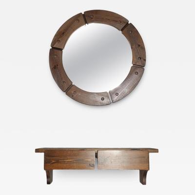 Christian Langestr m Round Mirror Console Shelf Christian Langestr m for Fr seke Sweden 1970s