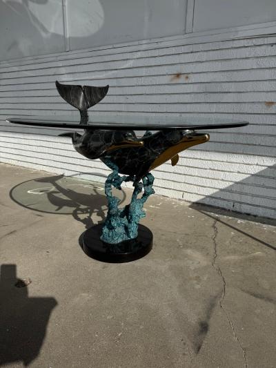 Christian Lassen Signed 15 75 Limited Edition Bronze Dolphins Swimming Table