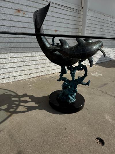 Christian Lassen Signed 15 75 Limited Edition Bronze Dolphins Swimming Table