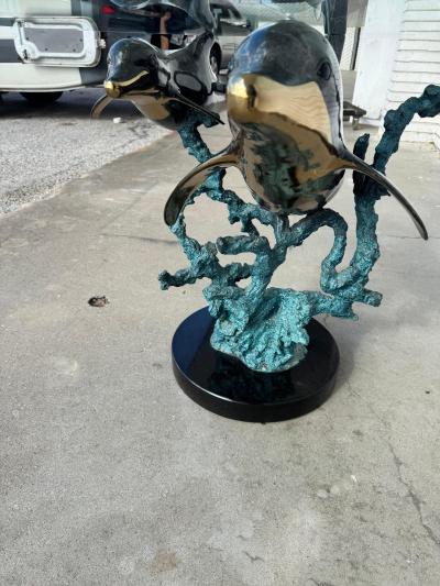 Christian Lassen Signed 15 75 Limited Edition Bronze Dolphins Swimming Table