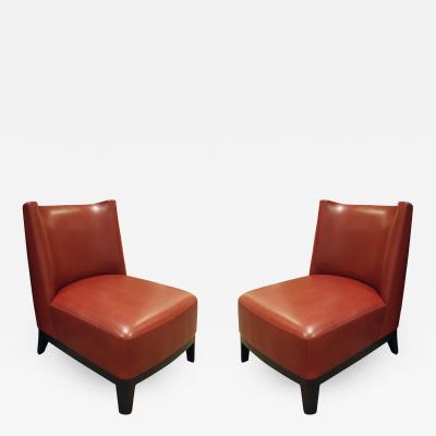 Christian Liaigre Christian Liaigre Pair of Elegant Red Leather Slipper Chairs 2000s signed 