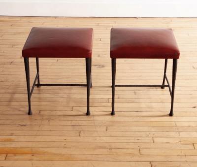 Christian Liaigre Pair of Christian Liaigre Sudd Stools Red Leather