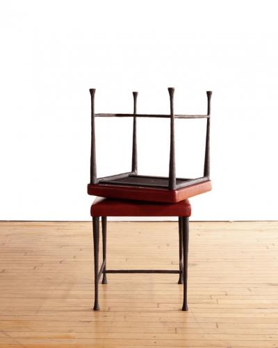 Christian Liaigre Pair of Christian Liaigre Sudd Stools Red Leather