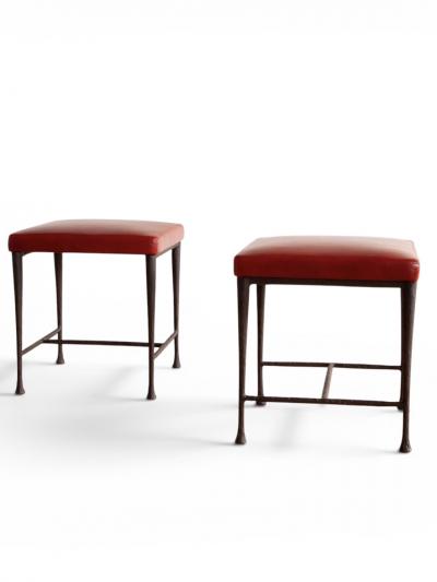 Christian Liaigre Pair of Christian Liaigre Sudd Stools Red Leather