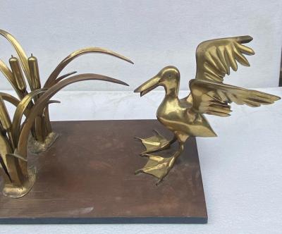 Christian Techoueyres 1970 Pelican and Reed Coffee Table in Bronze by Christian Techoueyres