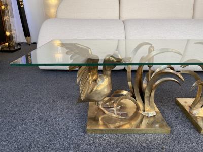 Christian Techoueyres Bronze Pelican and Reed Coffee Table by Christian Techoueyres France 1970s