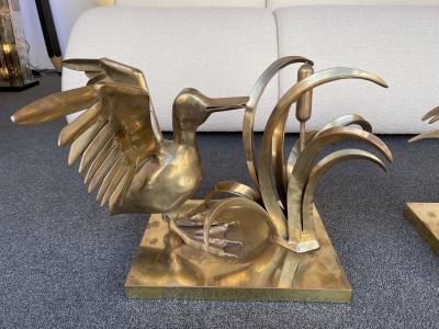 Christian Techoueyres Bronze Pelican and Reed Coffee Table by Christian Techoueyres France 1970s