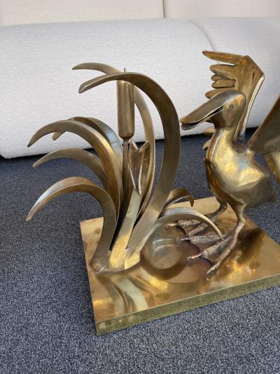 Christian Techoueyres Bronze Pelican and Reed Coffee Table by Christian Techoueyres France 1970s