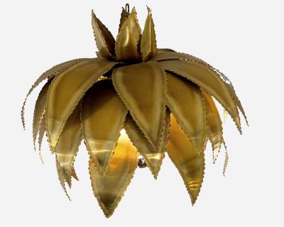 Christian Techoueyres Solid brass Agave pendant light Christian Techoueyres France circa 1970