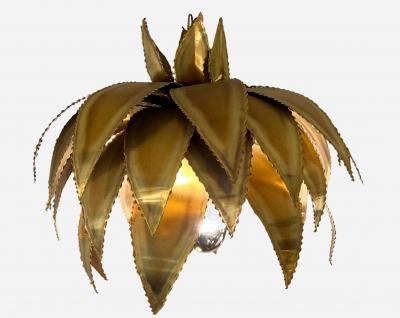 Christian Techoueyres Solid brass Agave pendant light Christian Techoueyres France circa 1970