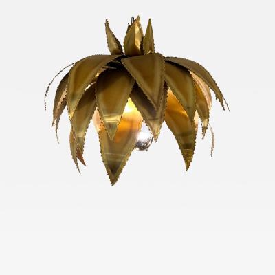 Christian Techoueyres Solid brass Agave pendant light Christian Techoueyres France circa 1970
