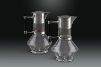 Christopher Dresser Pair of Christopher Dresser Silver Plated Ebony and Glass Wine Decanters 1881