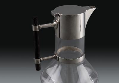 Christopher Dresser Pair of Christopher Dresser Silver Plated Ebony and Glass Wine Decanters 1881