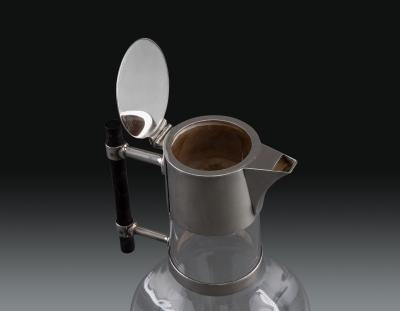 Christopher Dresser Pair of Christopher Dresser Silver Plated Ebony and Glass Wine Decanters 1881