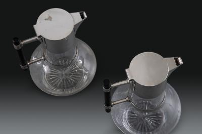 Christopher Dresser Pair of Christopher Dresser Silver Plated Ebony and Glass Wine Decanters 1881