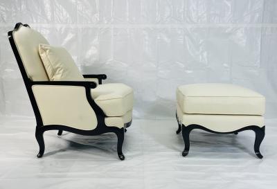 Christopher Guy Christopher Guy French Regency Style Lounge Chair Ottoman in Cream Upholstery