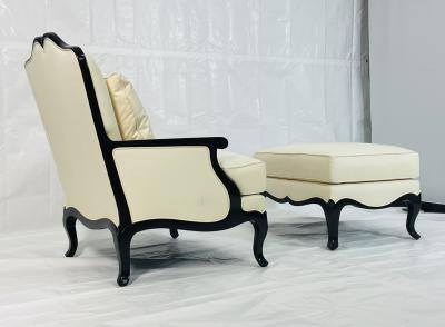 Christopher Guy Christopher Guy French Regency Style Lounge Chair Ottoman in Cream Upholstery