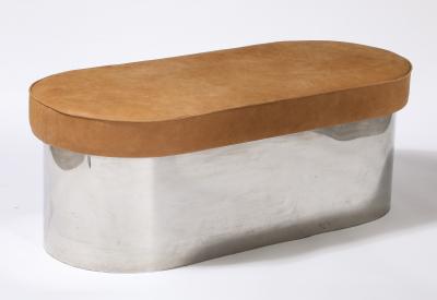 Chrome Bench with Leather Seat Cushion Italy circa 1970