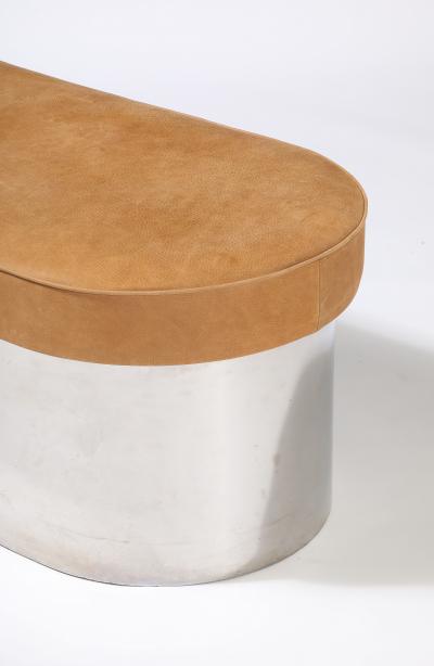 Chrome Bench with Leather Seat Cushion Italy circa 1970