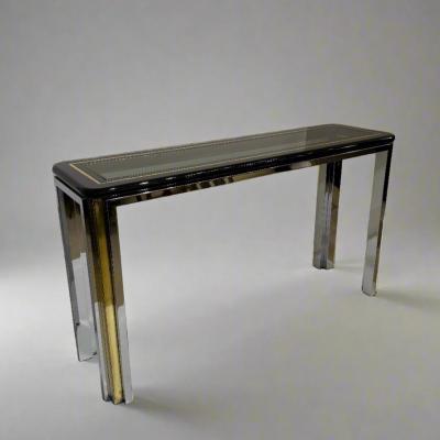 Chrome Brass and Glass Console Table Italy 1970s