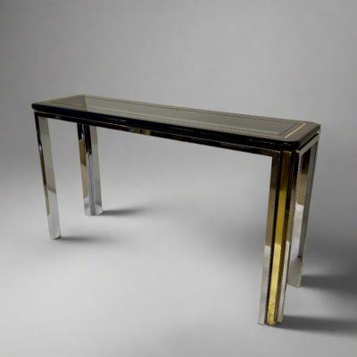 Chrome Brass and Glass Console Table Italy 1970s