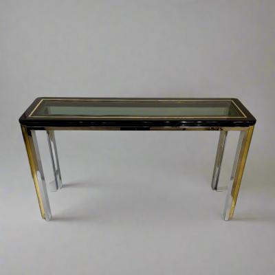 Chrome Brass and Glass Console Table Italy 1970s