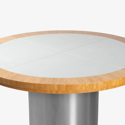 Chrome Leather Pedestal Foyer Center Table
