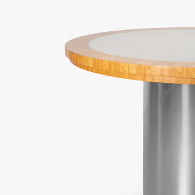Chrome Leather Pedestal Foyer Center Table