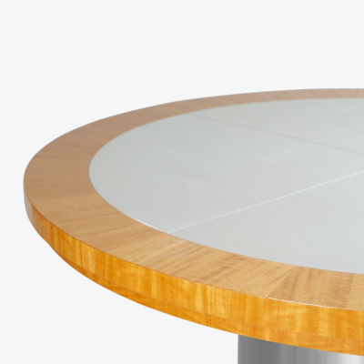 Chrome Leather Pedestal Foyer Center Table